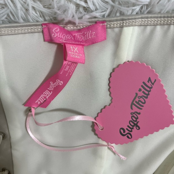 💔SOLD💔SUGAR THRILLZ Love Letters Satin Lace Corset Bustier Top Lingerie White 1X - Picture 7 of 7